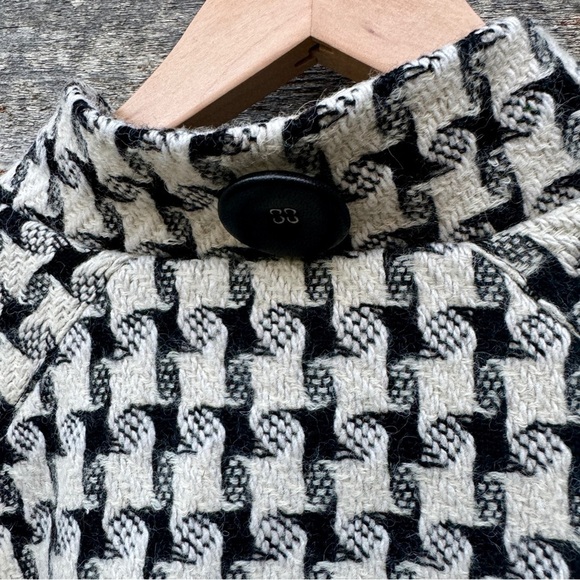 Indus+ry Black White Wool Silk Houndstooth Jacket Faux Leather Lined M - Picture 9 of 11